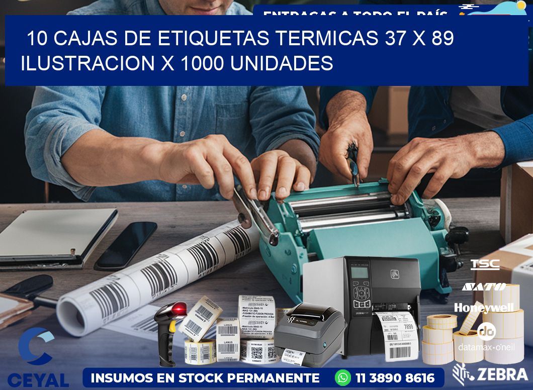 10 CAJAS DE ETIQUETAS TERMICAS 37 x 89 ILUSTRACION X 1000 UNIDADES