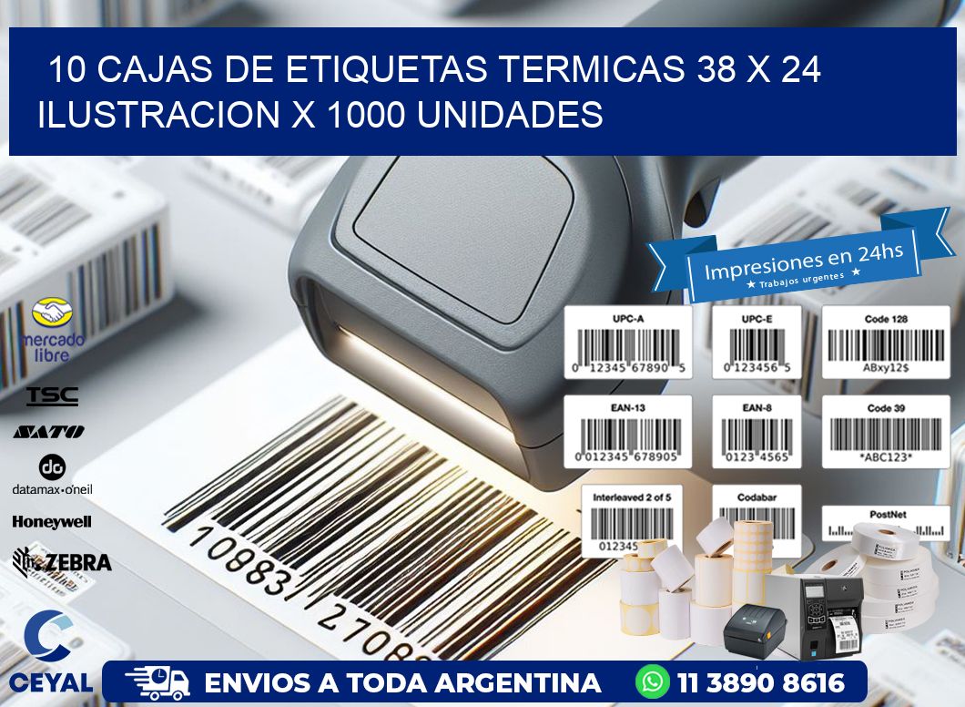 10 CAJAS DE ETIQUETAS TERMICAS 38 x 24 ILUSTRACION X 1000 UNIDADES