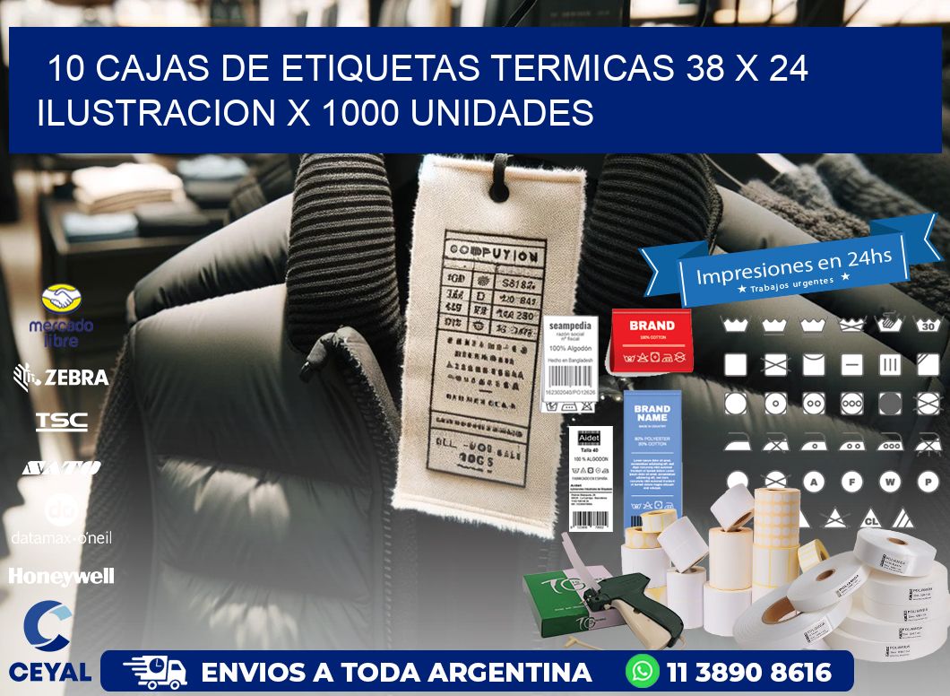 10 CAJAS DE ETIQUETAS TERMICAS 38 x 24 ILUSTRACION X 1000 UNIDADES