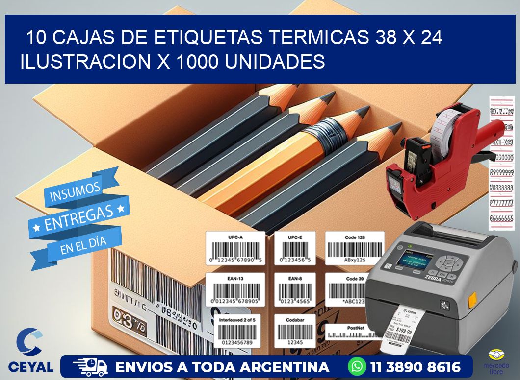 10 CAJAS DE ETIQUETAS TERMICAS 38 x 24 ILUSTRACION X 1000 UNIDADES