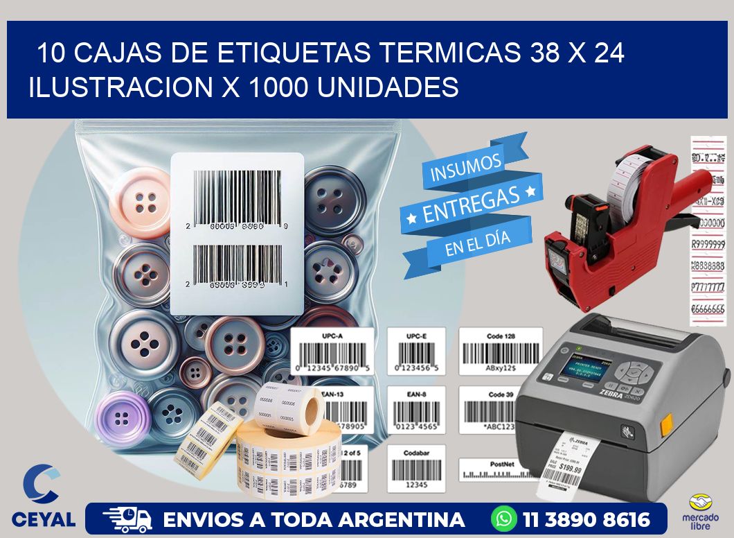 10 CAJAS DE ETIQUETAS TERMICAS 38 x 24 ILUSTRACION X 1000 UNIDADES