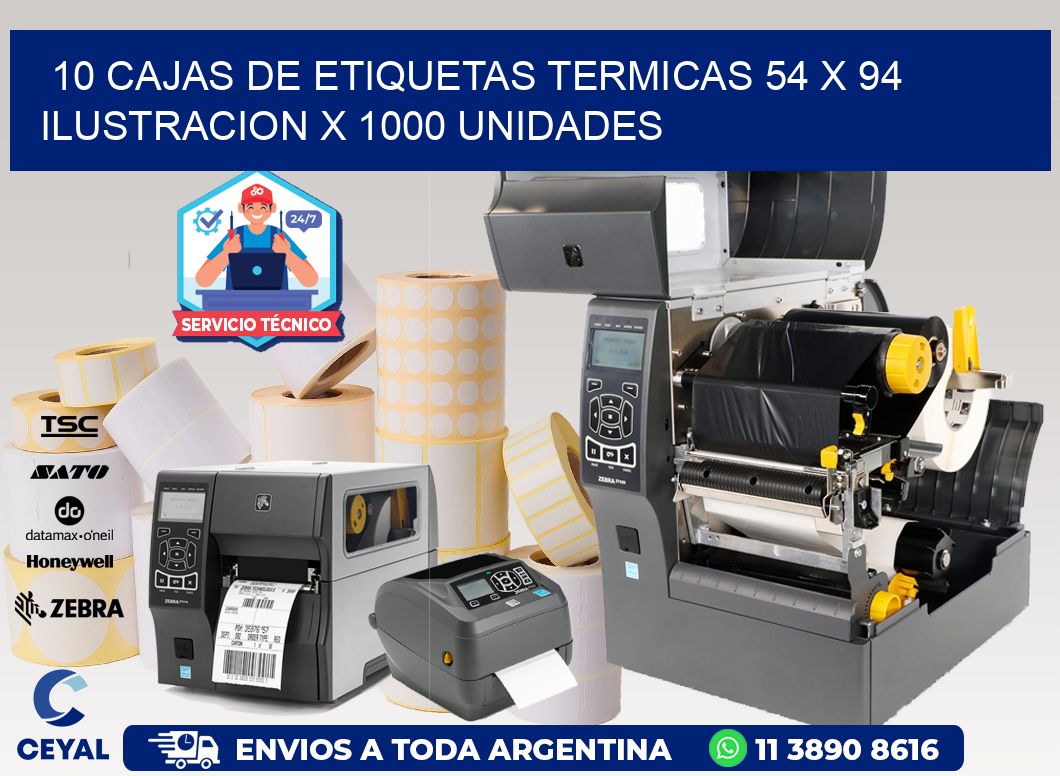 10 CAJAS DE ETIQUETAS TERMICAS 54 x 94 ILUSTRACION X 1000 UNIDADES