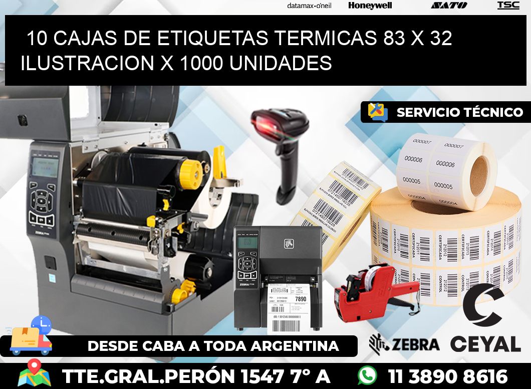 10 CAJAS DE ETIQUETAS TERMICAS 83 x 32 ILUSTRACION X 1000 UNIDADES