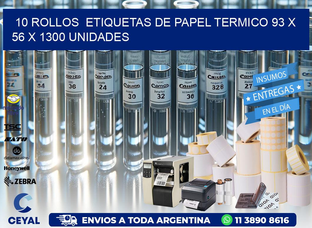 10 ROLLOS  ETIQUETAS DE PAPEL TERMICO 93 x 56 X 1300 UNIDADES