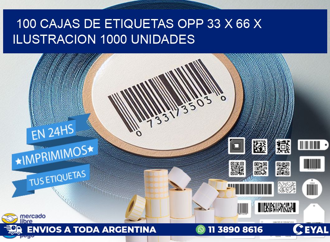 100 CAJAS DE ETIQUETAS OPP 33 x 66 X ILUSTRACION 1000 UNIDADES