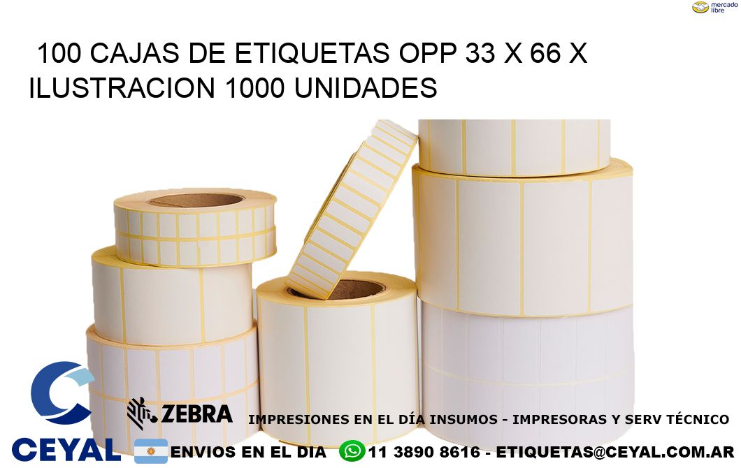 100 CAJAS DE ETIQUETAS OPP 33 x 66 X ILUSTRACION 1000 UNIDADES