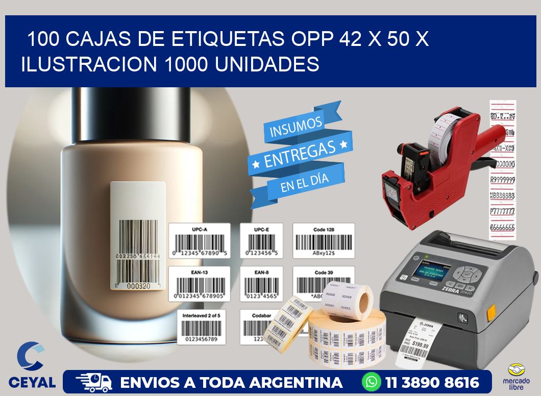 100 CAJAS DE ETIQUETAS OPP 42 x 50 X ILUSTRACION 1000 UNIDADES