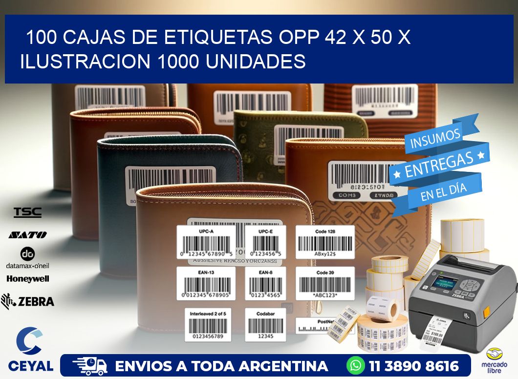 100 CAJAS DE ETIQUETAS OPP 42 x 50 X ILUSTRACION 1000 UNIDADES