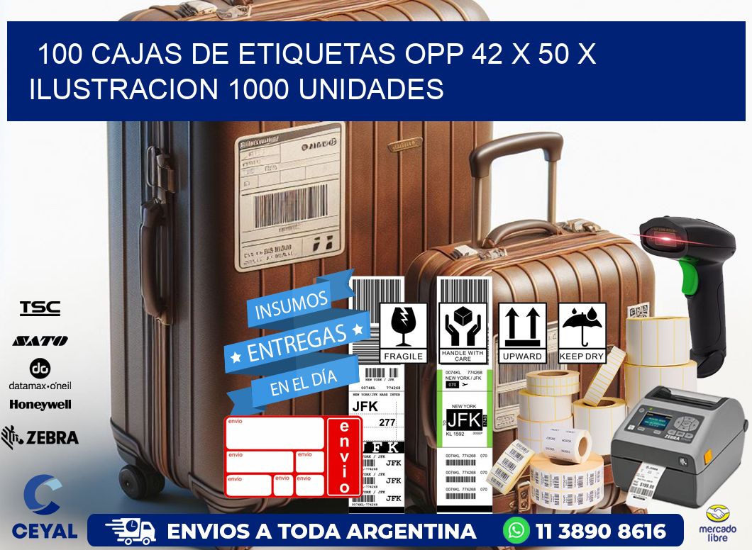 100 CAJAS DE ETIQUETAS OPP 42 x 50 X ILUSTRACION 1000 UNIDADES