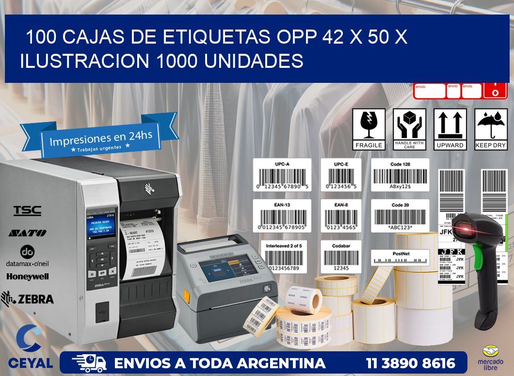 100 CAJAS DE ETIQUETAS OPP 42 x 50 X ILUSTRACION 1000 UNIDADES