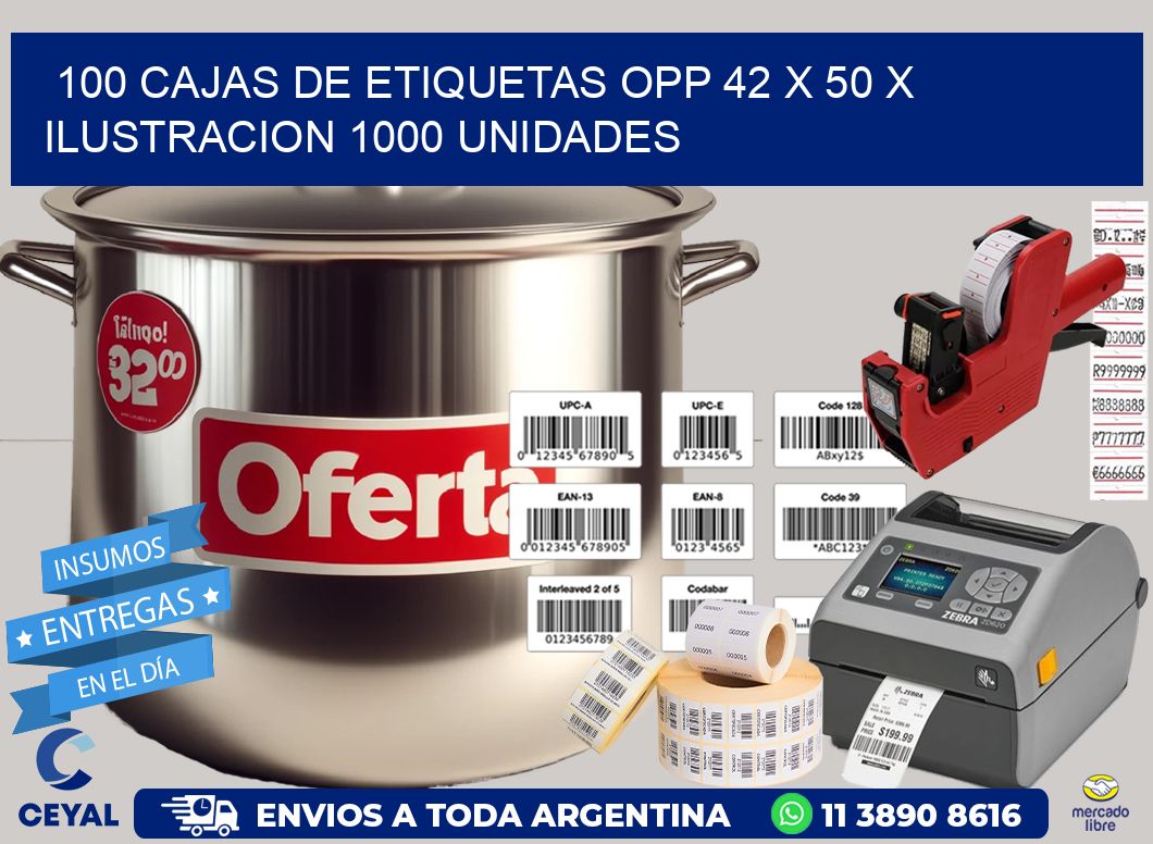 100 CAJAS DE ETIQUETAS OPP 42 x 50 X ILUSTRACION 1000 UNIDADES