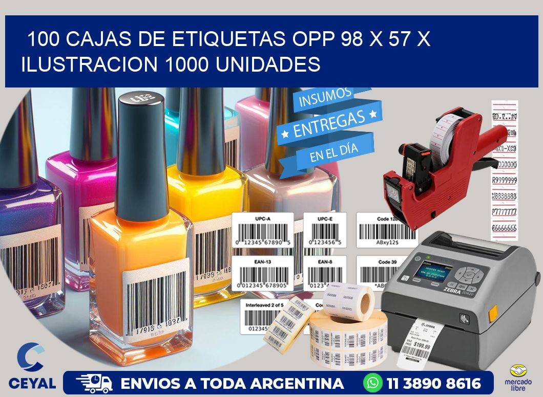 100 CAJAS DE ETIQUETAS OPP 98 x 57 X ILUSTRACION 1000 UNIDADES