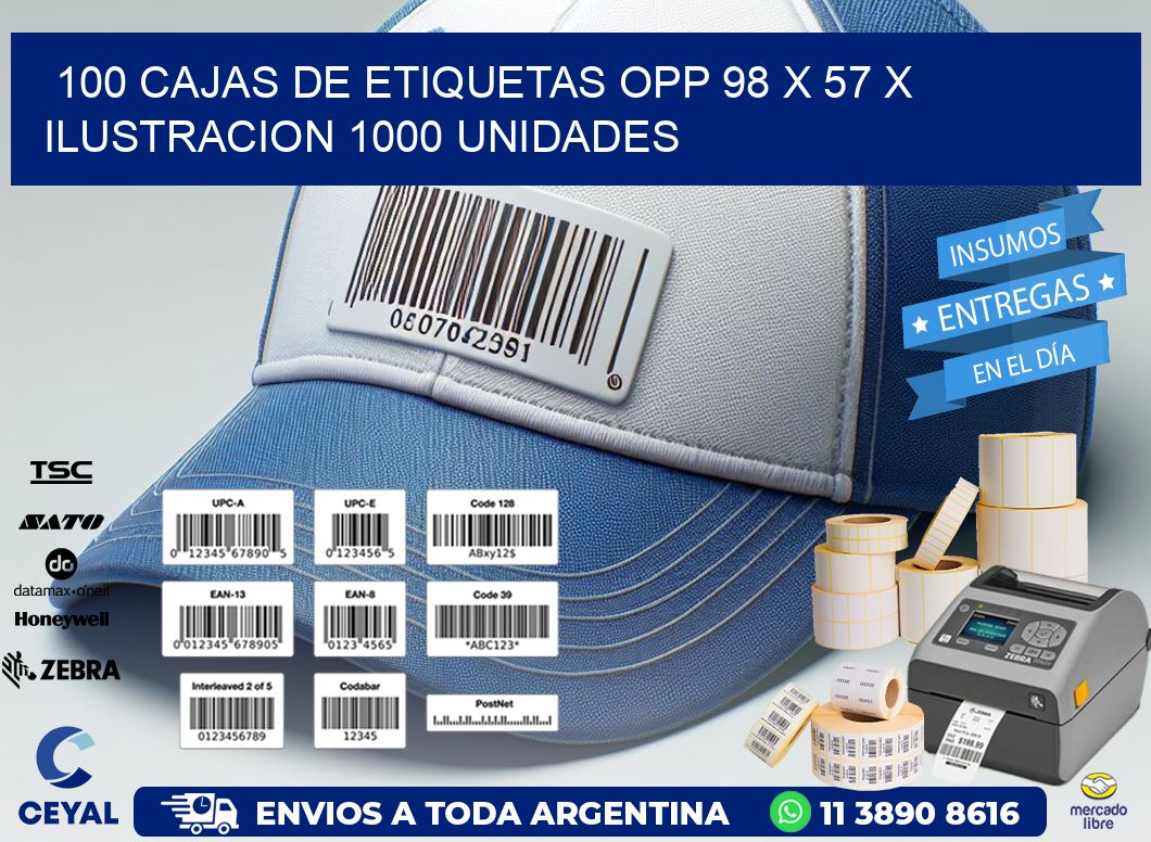 100 CAJAS DE ETIQUETAS OPP 98 x 57 X ILUSTRACION 1000 UNIDADES