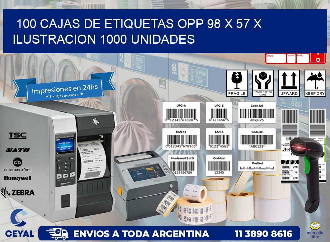 100 CAJAS DE ETIQUETAS OPP 98 x 57 X ILUSTRACION 1000 UNIDADES