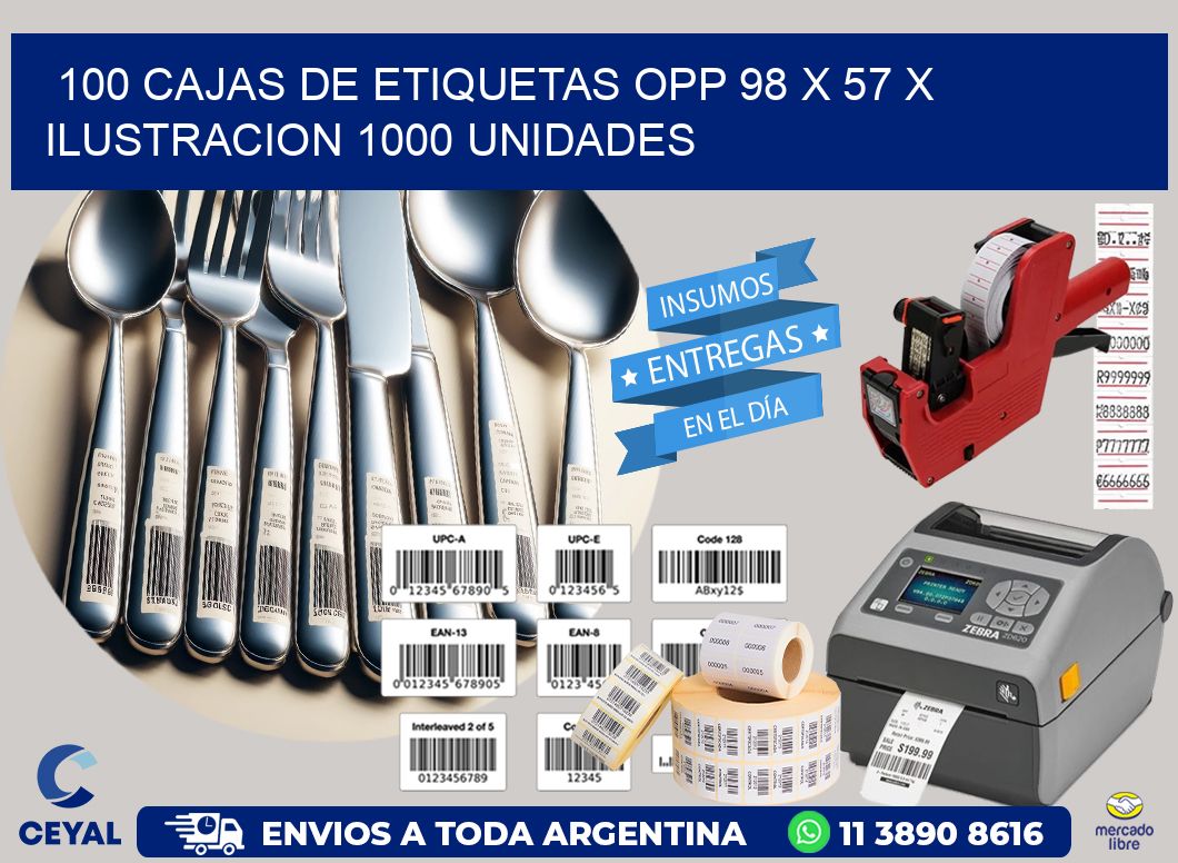 100 CAJAS DE ETIQUETAS OPP 98 x 57 X ILUSTRACION 1000 UNIDADES