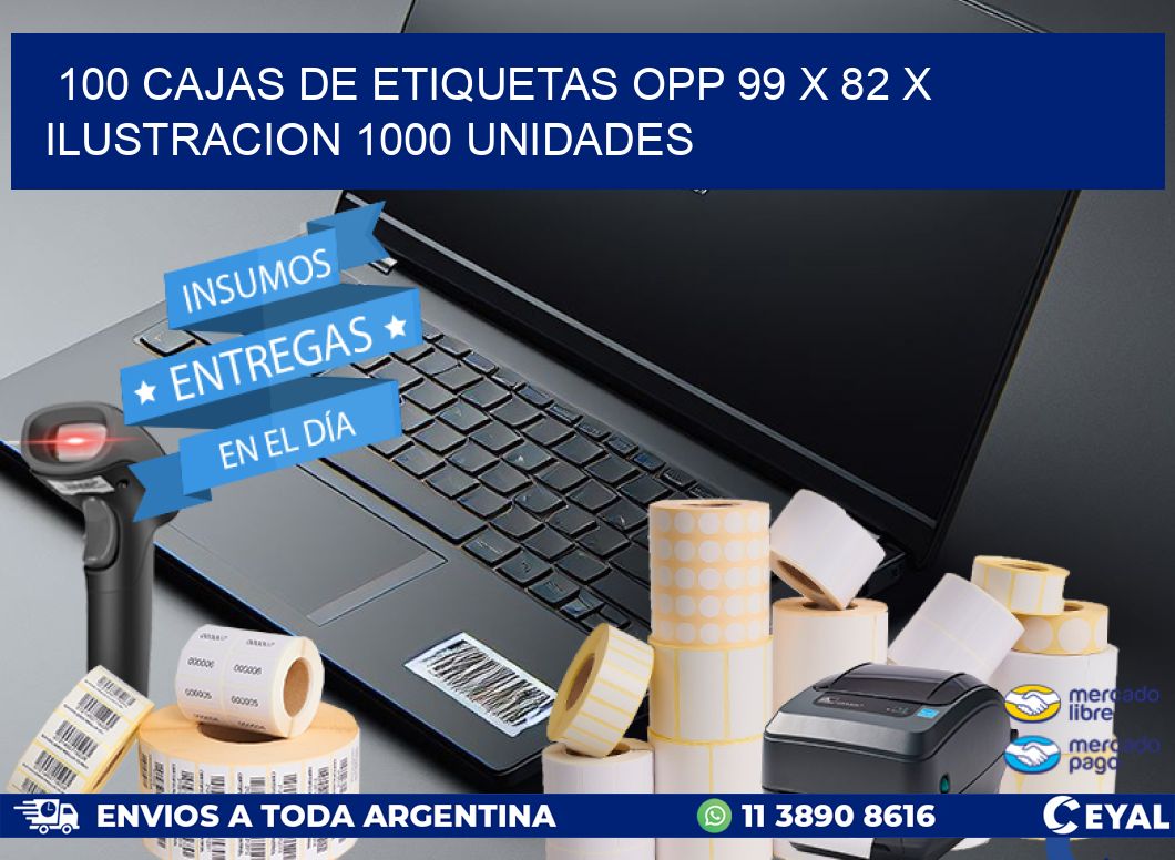 100 CAJAS DE ETIQUETAS OPP 99 x 82 X ILUSTRACION 1000 UNIDADES