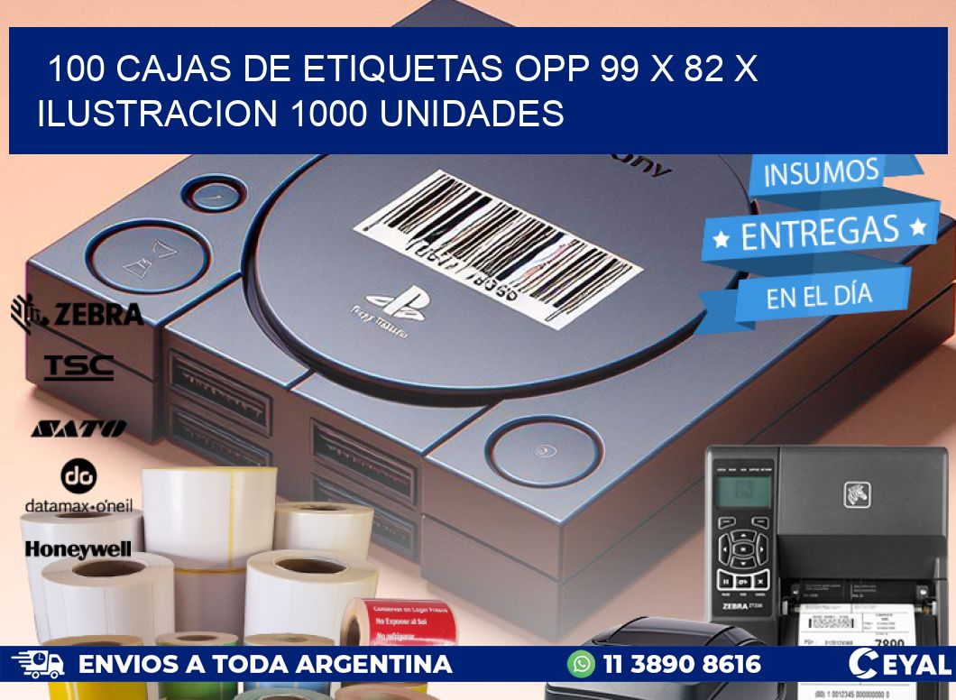 100 CAJAS DE ETIQUETAS OPP 99 x 82 X ILUSTRACION 1000 UNIDADES