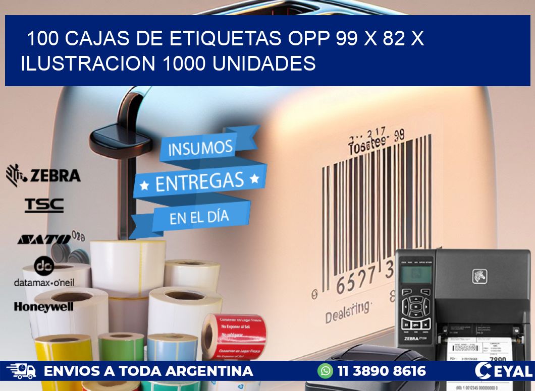 100 CAJAS DE ETIQUETAS OPP 99 x 82 X ILUSTRACION 1000 UNIDADES