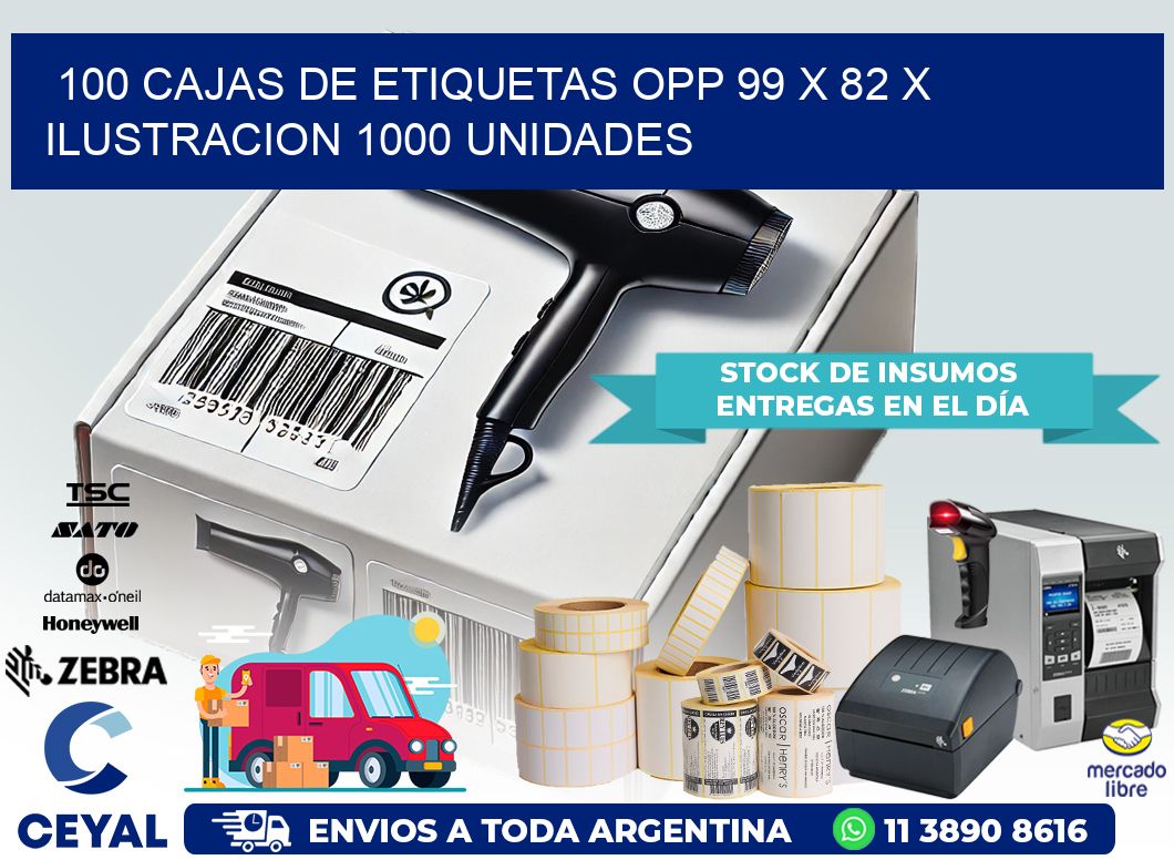 100 CAJAS DE ETIQUETAS OPP 99 x 82 X ILUSTRACION 1000 UNIDADES