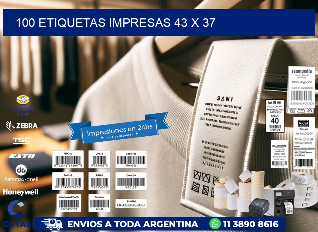 100 ETIQUETAS IMPRESAS 43 x 37