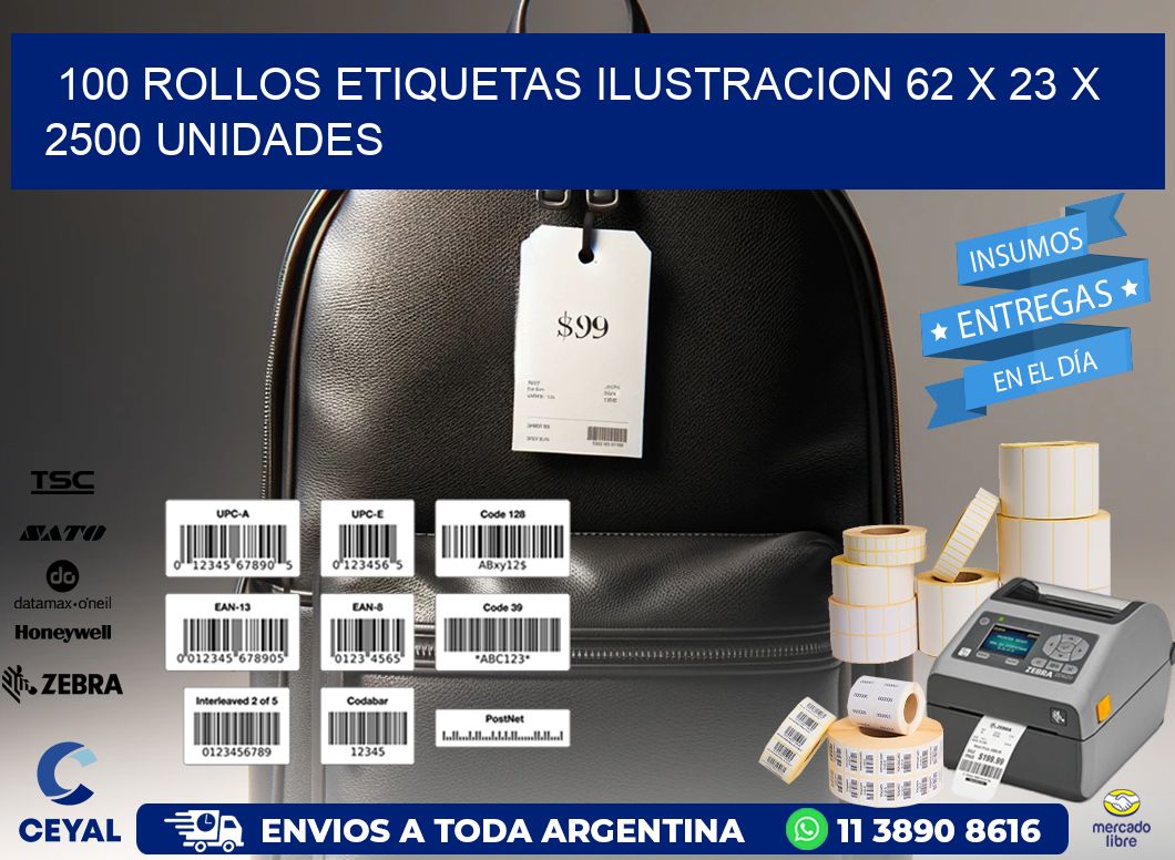 100 ROLLOS ETIQUETAS ILUSTRACION 62 x 23 X 2500 UNIDADES