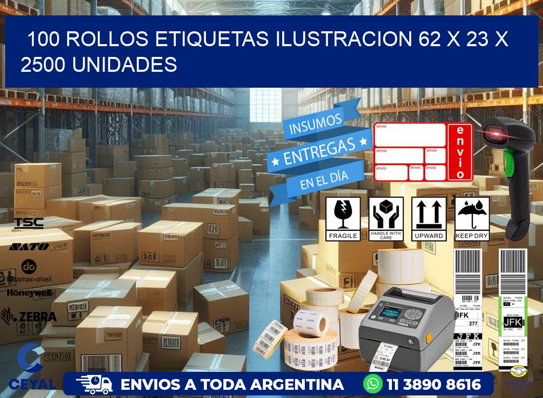 100 ROLLOS ETIQUETAS ILUSTRACION 62 x 23 X 2500 UNIDADES