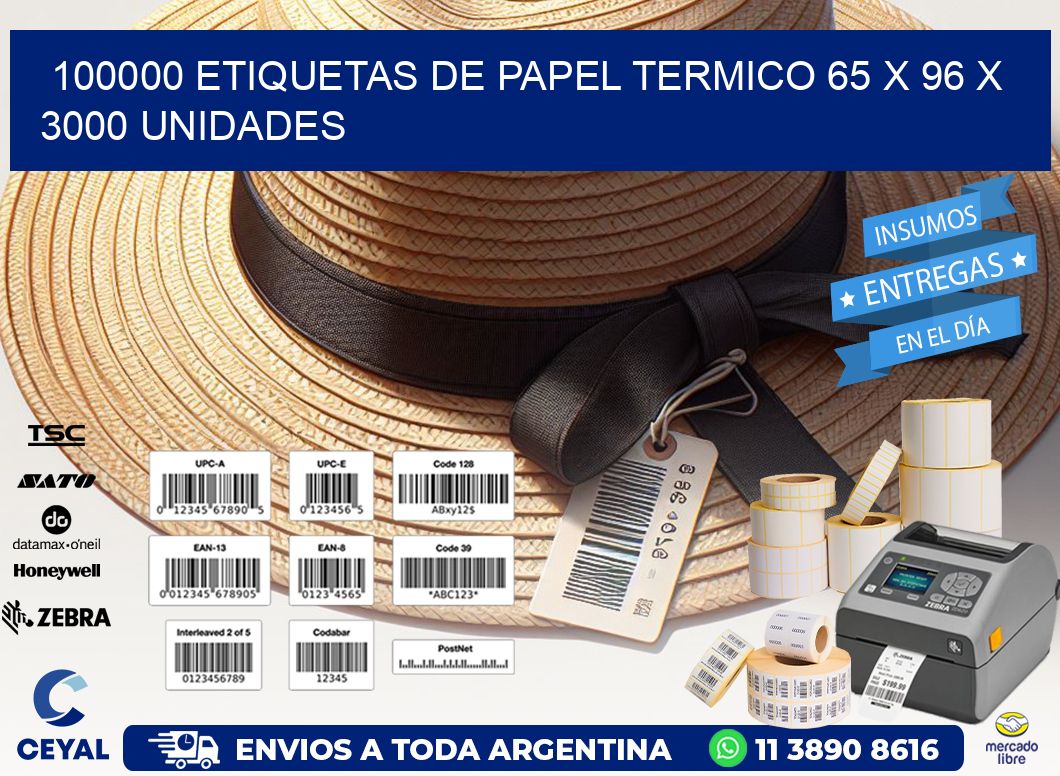 100000 ETIQUETAS DE PAPEL TERMICO 65 x 96 X 3000 UNIDADES