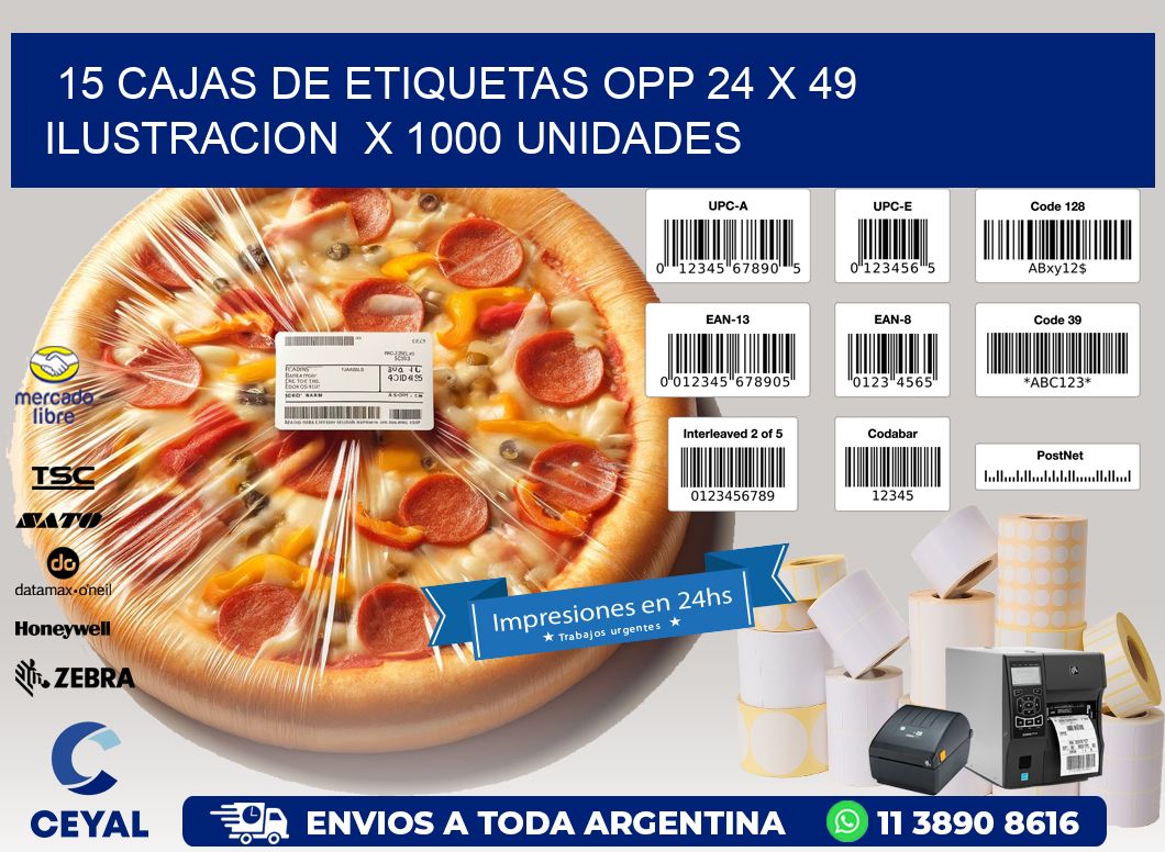 15 CAJAS DE ETIQUETAS OPP 24 x 49 ILUSTRACION  X 1000 UNIDADES