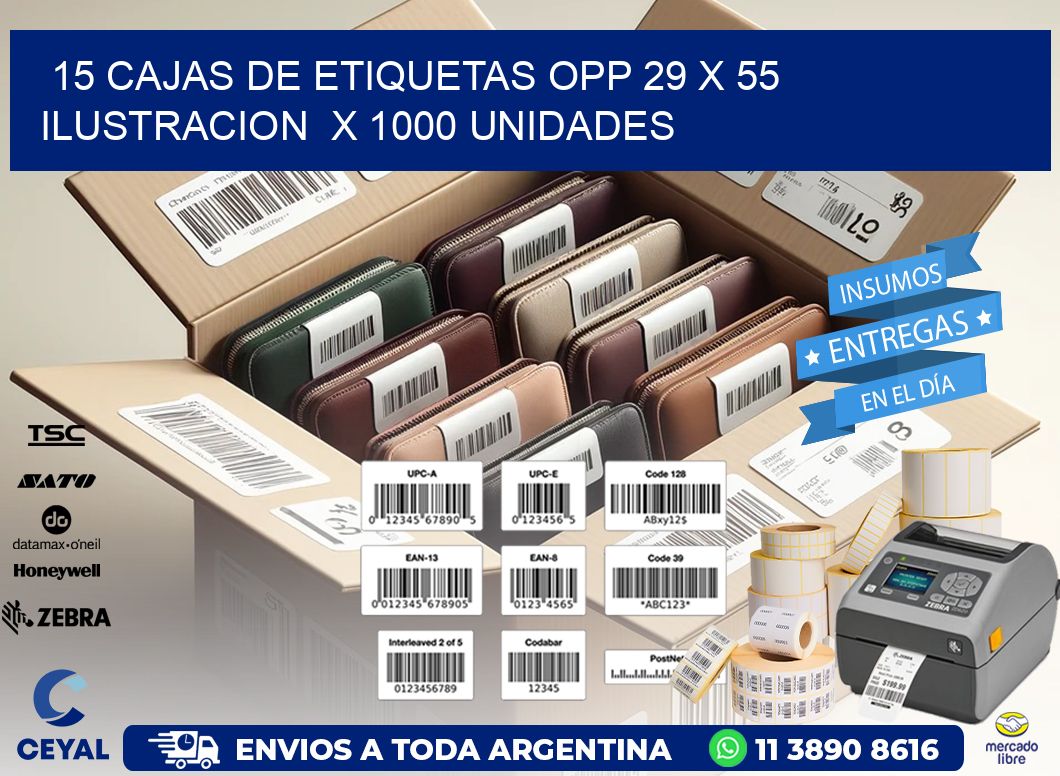 15 CAJAS DE ETIQUETAS OPP 29 x 55 ILUSTRACION  X 1000 UNIDADES