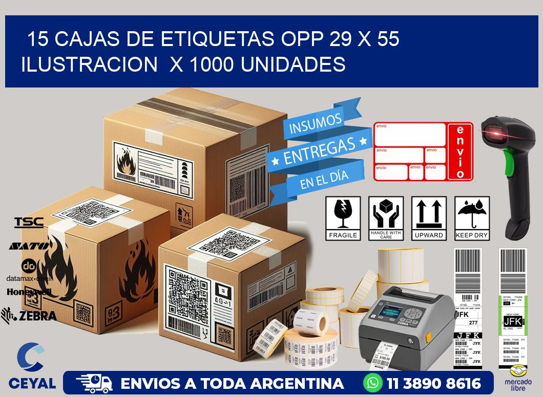 15 CAJAS DE ETIQUETAS OPP 29 x 55 ILUSTRACION  X 1000 UNIDADES