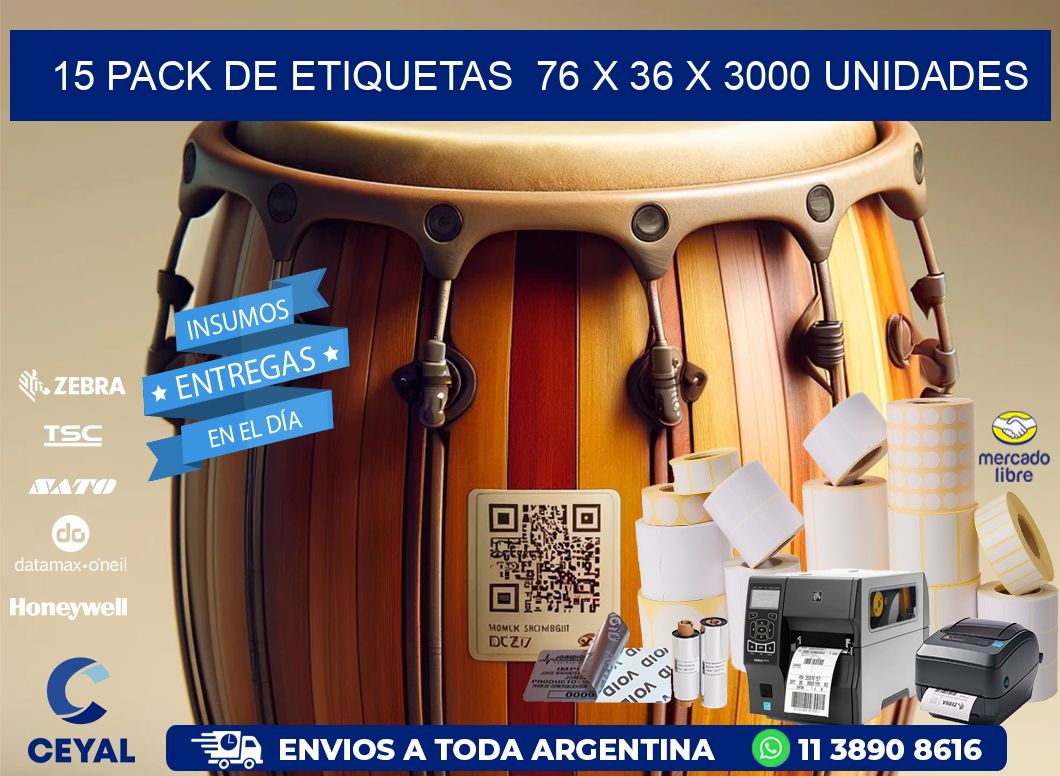 15 PACK DE ETIQUETAS  76 x 36 X 3000 UNIDADES