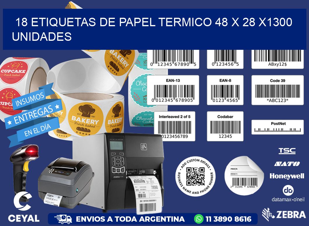 18 ETIQUETAS DE PAPEL TERMICO 48 x 28 X1300 UNIDADES