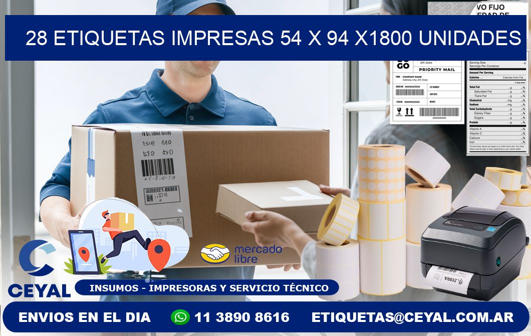 28 ETIQUETAS IMPRESAS 54 x 94 X1800 UNIDADES