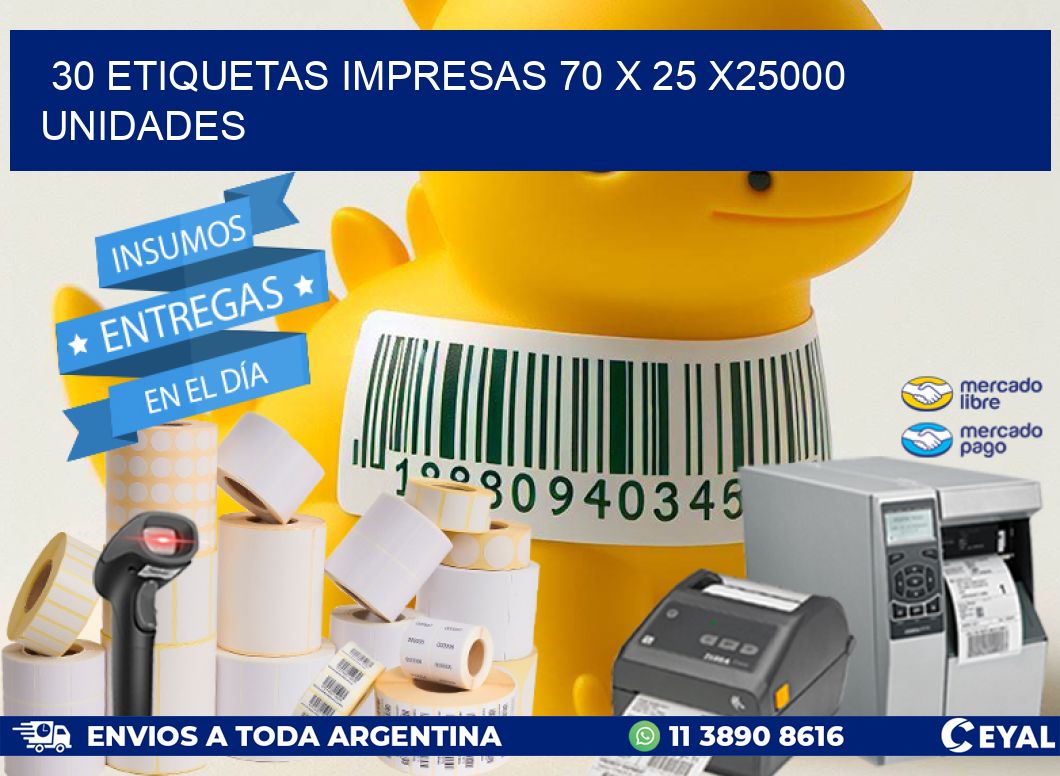 30 ETIQUETAS IMPRESAS 70 x 25 X25000 UNIDADES