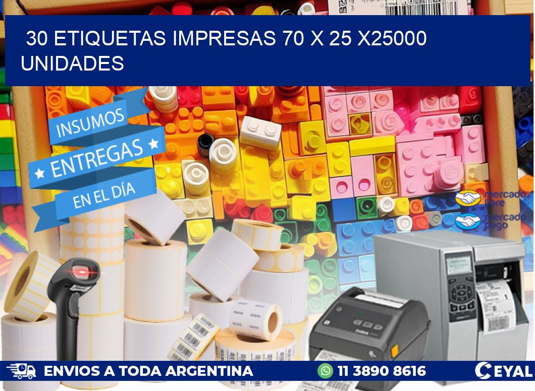 30 ETIQUETAS IMPRESAS 70 x 25 X25000 UNIDADES