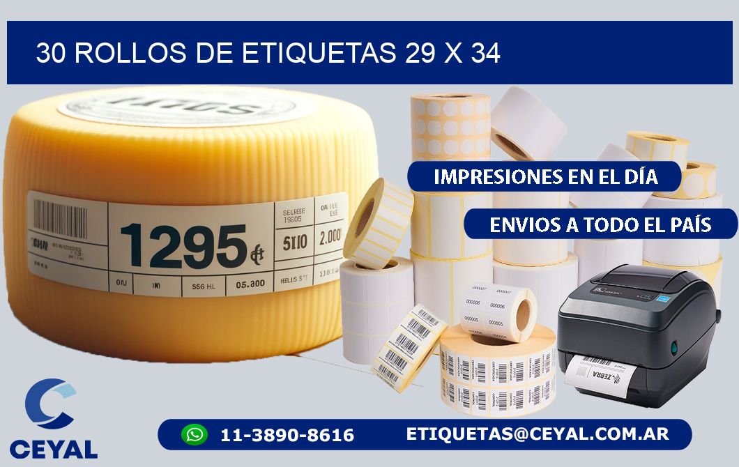30 ROLLOS DE ETIQUETAS 29 x 34