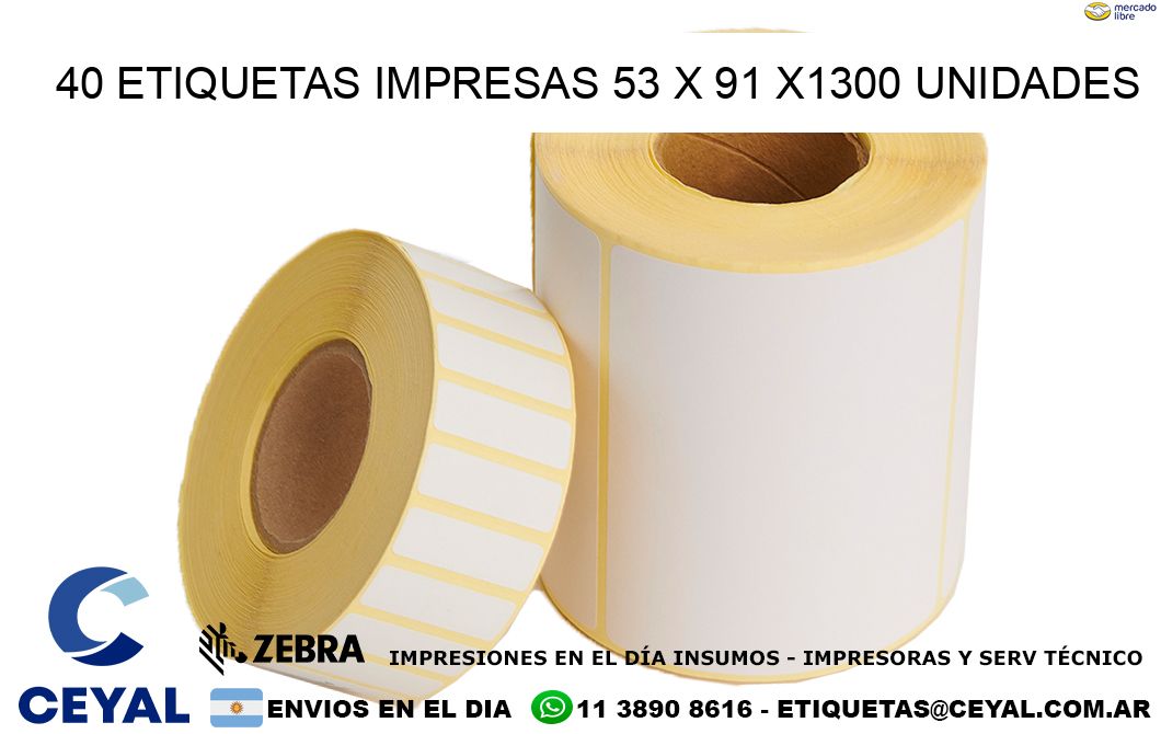 40 ETIQUETAS IMPRESAS 53 x 91 X1300 UNIDADES