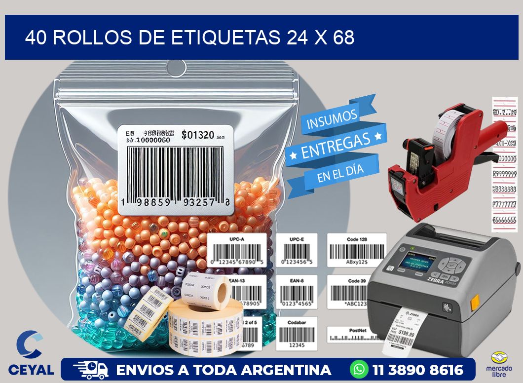 40 ROLLOS DE ETIQUETAS 24 x 68