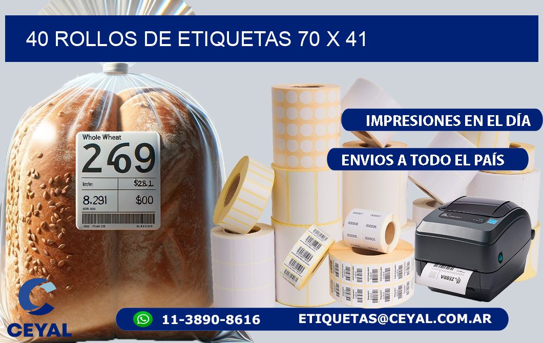 40 ROLLOS DE ETIQUETAS 70 x 41