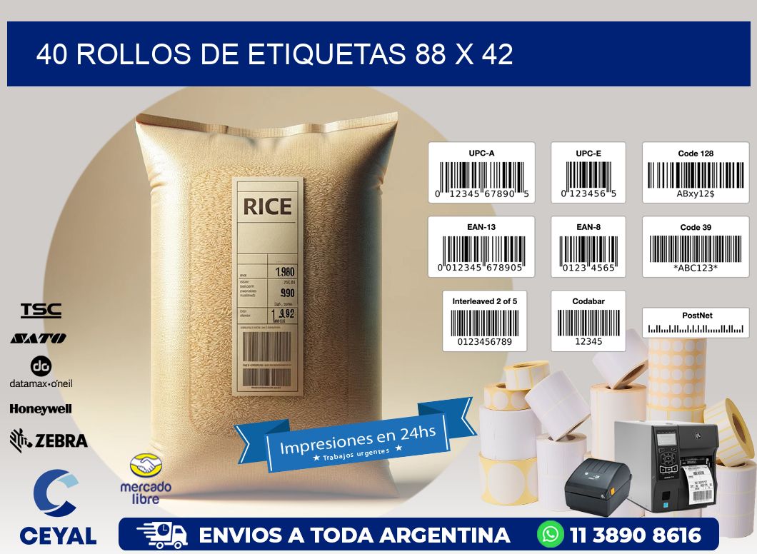 40 ROLLOS DE ETIQUETAS 88 x 42