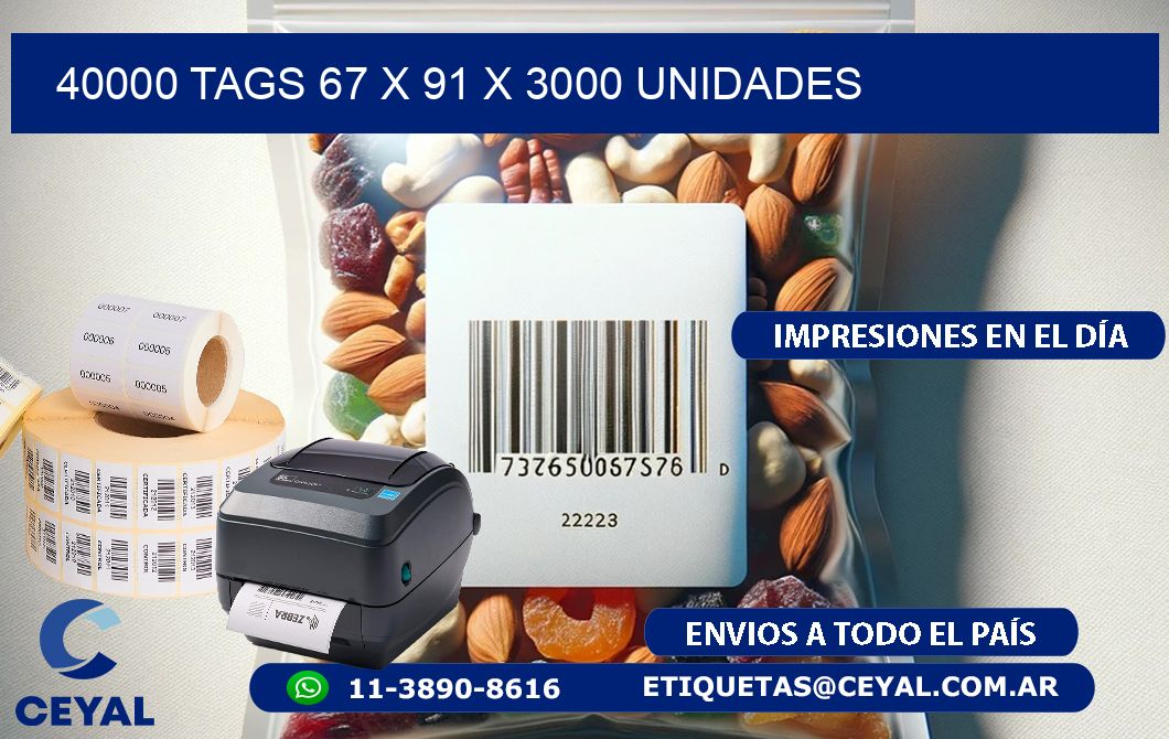 40000 TAGS 67 x 91 X 3000 UNIDADES