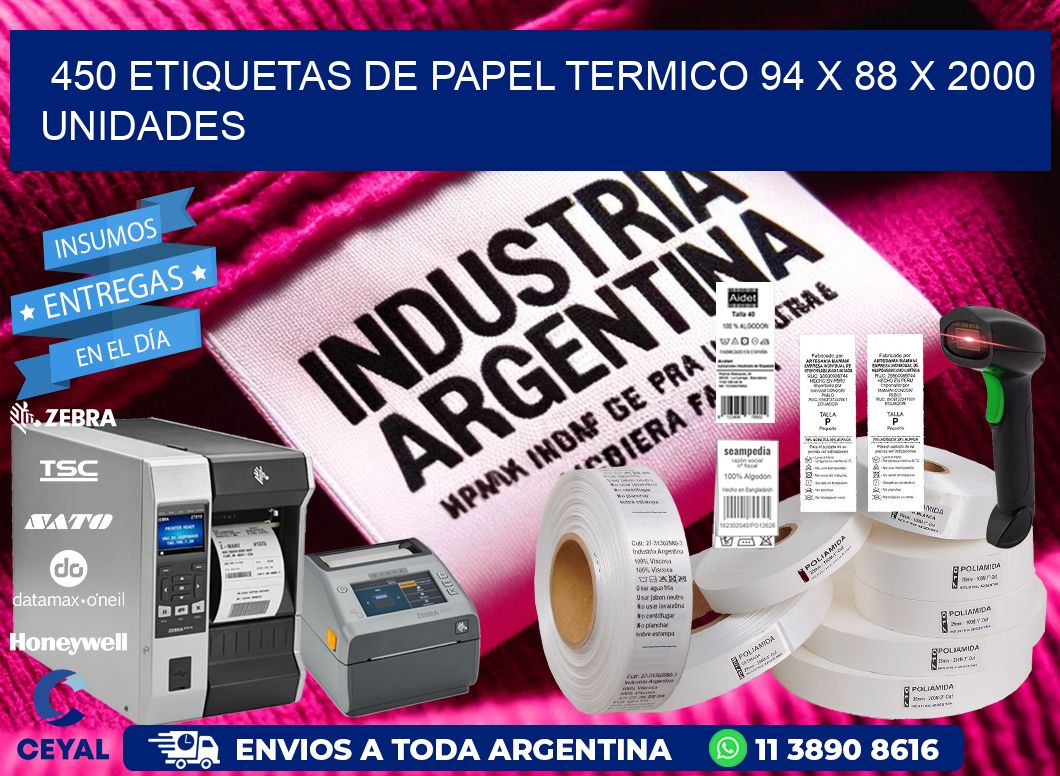 450 ETIQUETAS DE PAPEL TERMICO 94 x 88 X 2000 UNIDADES