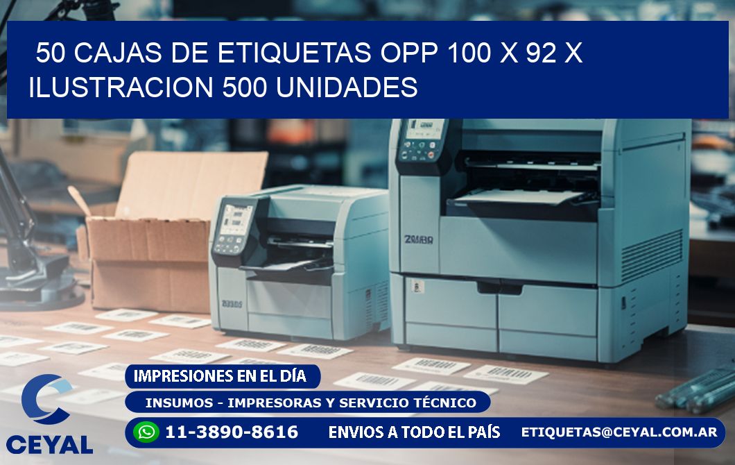 50 CAJAS DE ETIQUETAS OPP 100 x 92 X ILUSTRACION 500 UNIDADES