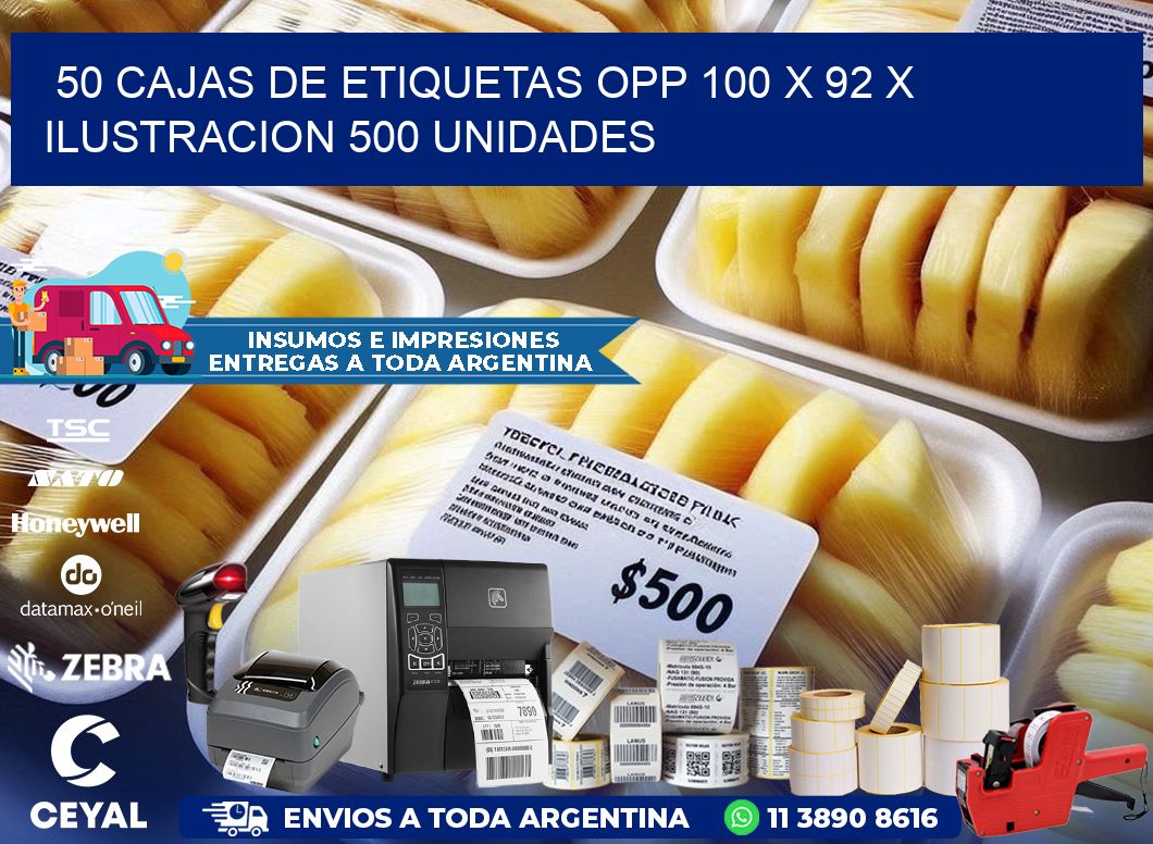 50 CAJAS DE ETIQUETAS OPP 100 x 92 X ILUSTRACION 500 UNIDADES