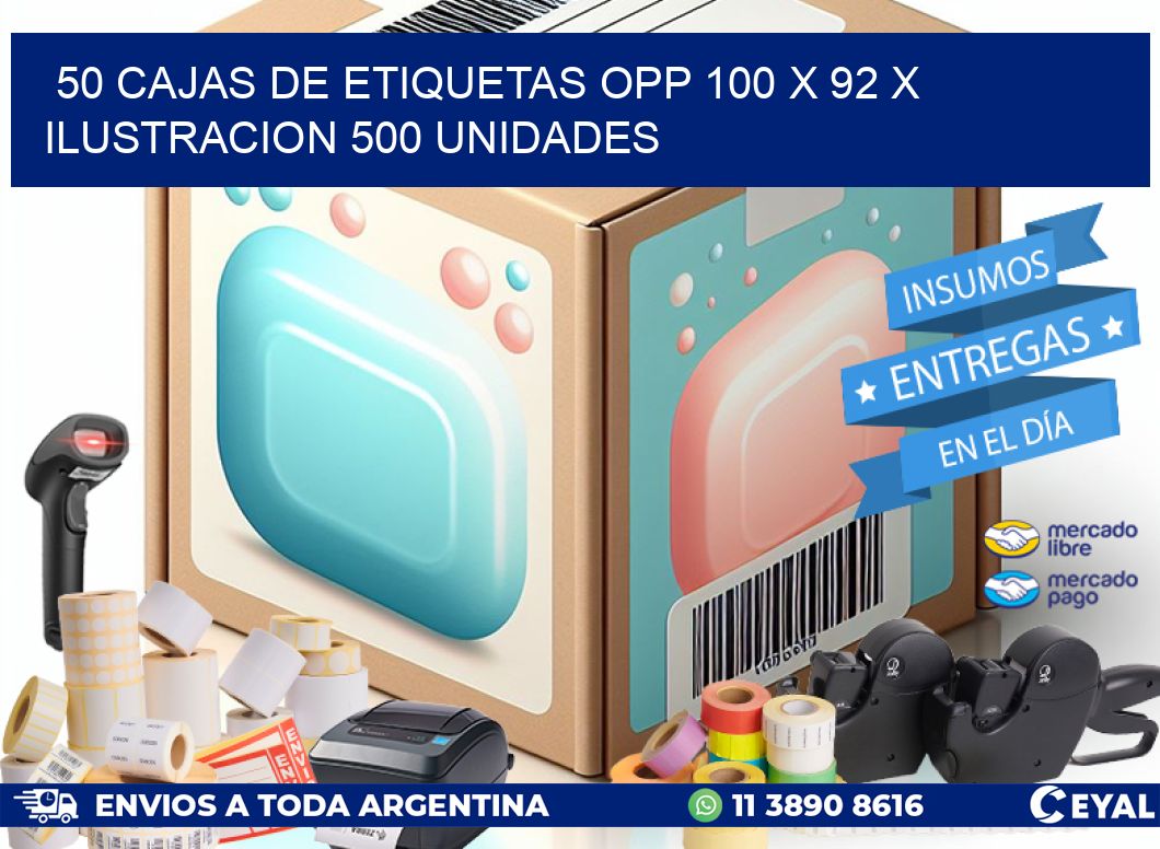 50 CAJAS DE ETIQUETAS OPP 100 x 92 X ILUSTRACION 500 UNIDADES