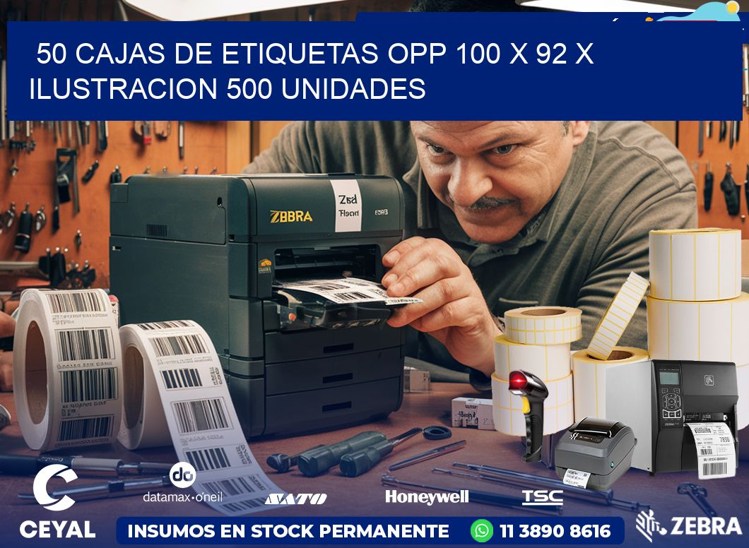 50 CAJAS DE ETIQUETAS OPP 100 x 92 X ILUSTRACION 500 UNIDADES