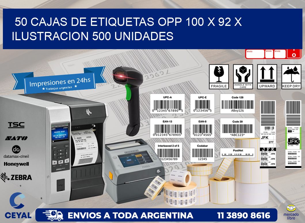 50 CAJAS DE ETIQUETAS OPP 100 x 92 X ILUSTRACION 500 UNIDADES