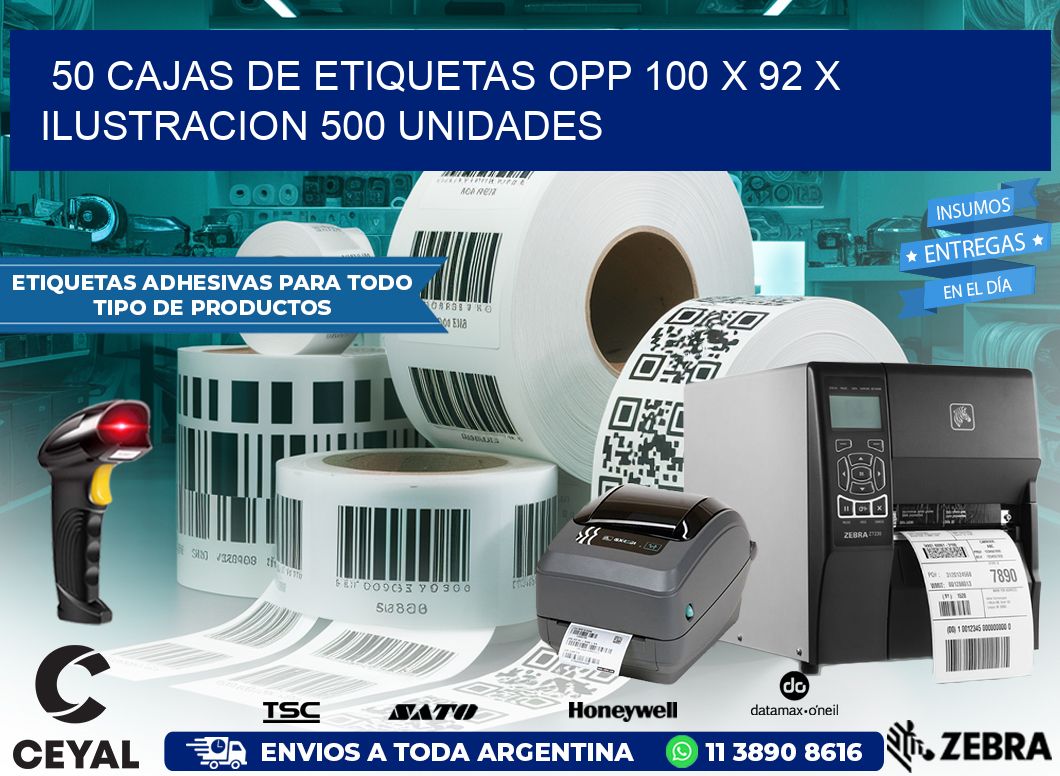 50 CAJAS DE ETIQUETAS OPP 100 x 92 X ILUSTRACION 500 UNIDADES