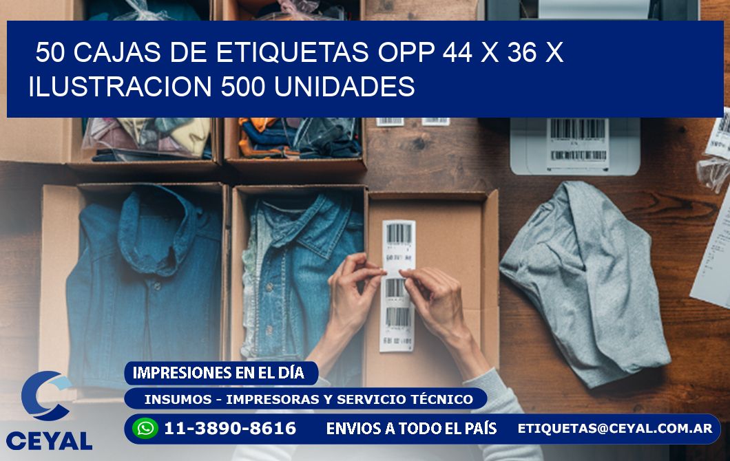 50 CAJAS DE ETIQUETAS OPP 44 x 36 X ILUSTRACION 500 UNIDADES