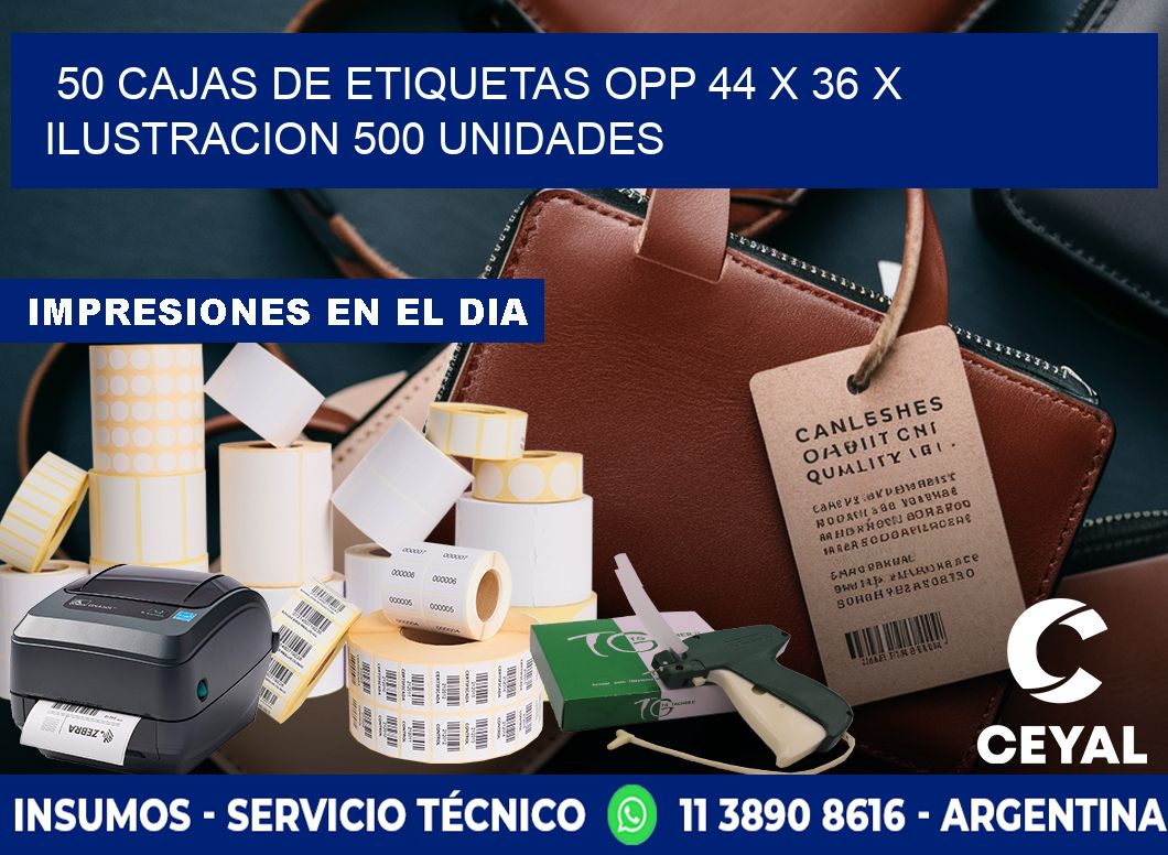 50 CAJAS DE ETIQUETAS OPP 44 x 36 X ILUSTRACION 500 UNIDADES